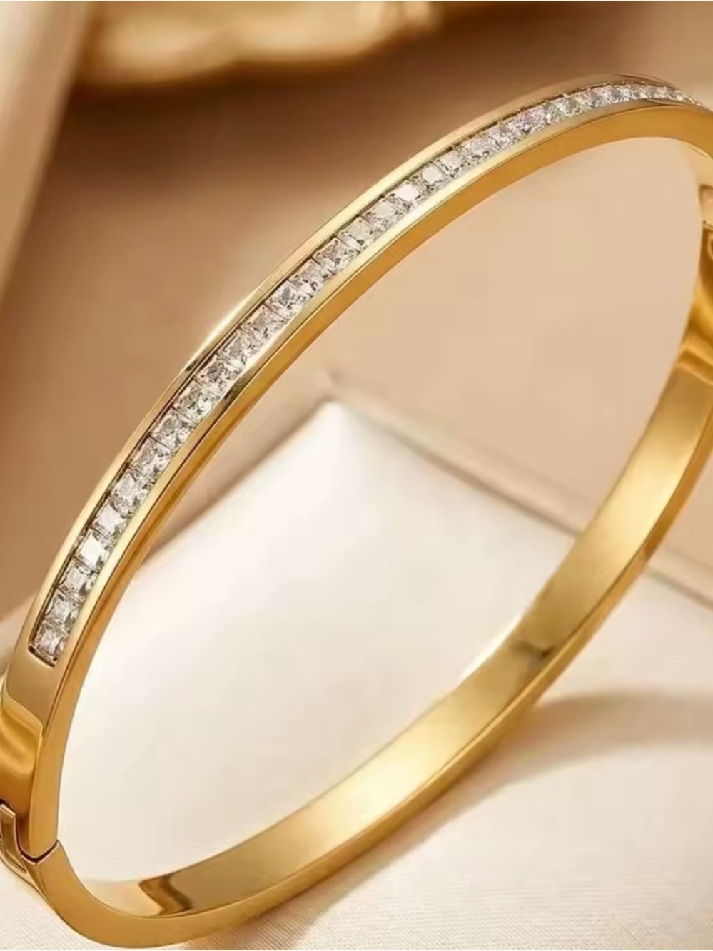 18K PVD Gold CZ Diamond BANGLE Bracelet Set Stainless Steel Stacking Jewelry